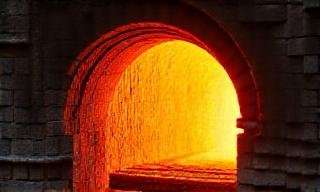Bright orange glow inside a high-temperature kiln