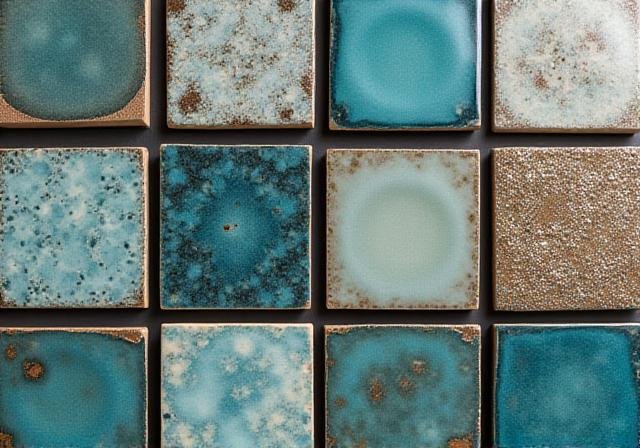 Modern abstract ceramic surfaces with experimental glazes