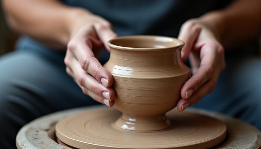 Close up of artisanal hands shaping clay representing the careful handling of data