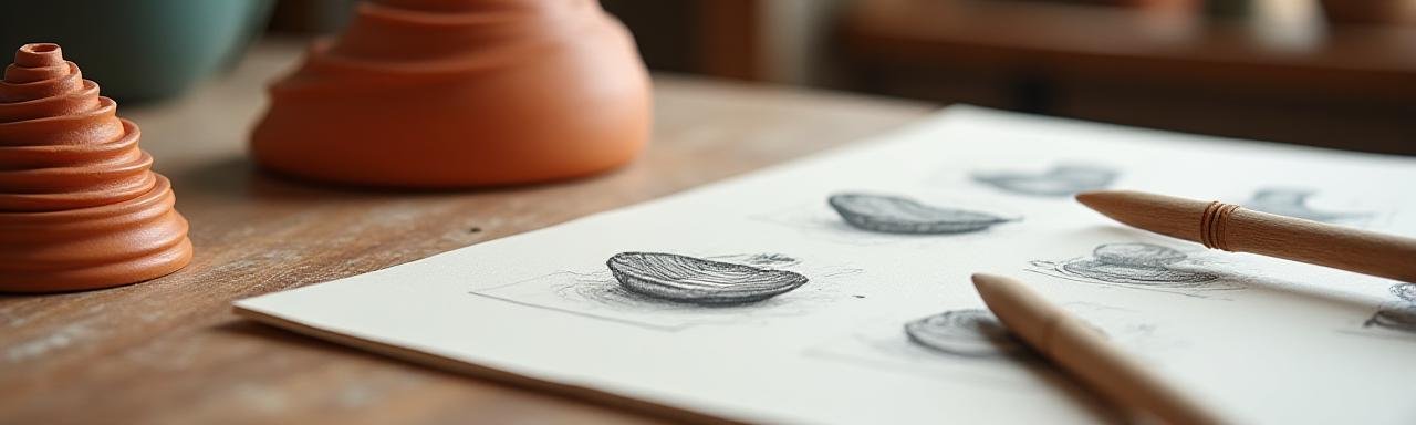 Artisanal ceramic craftsmanship tools on a clean workbench